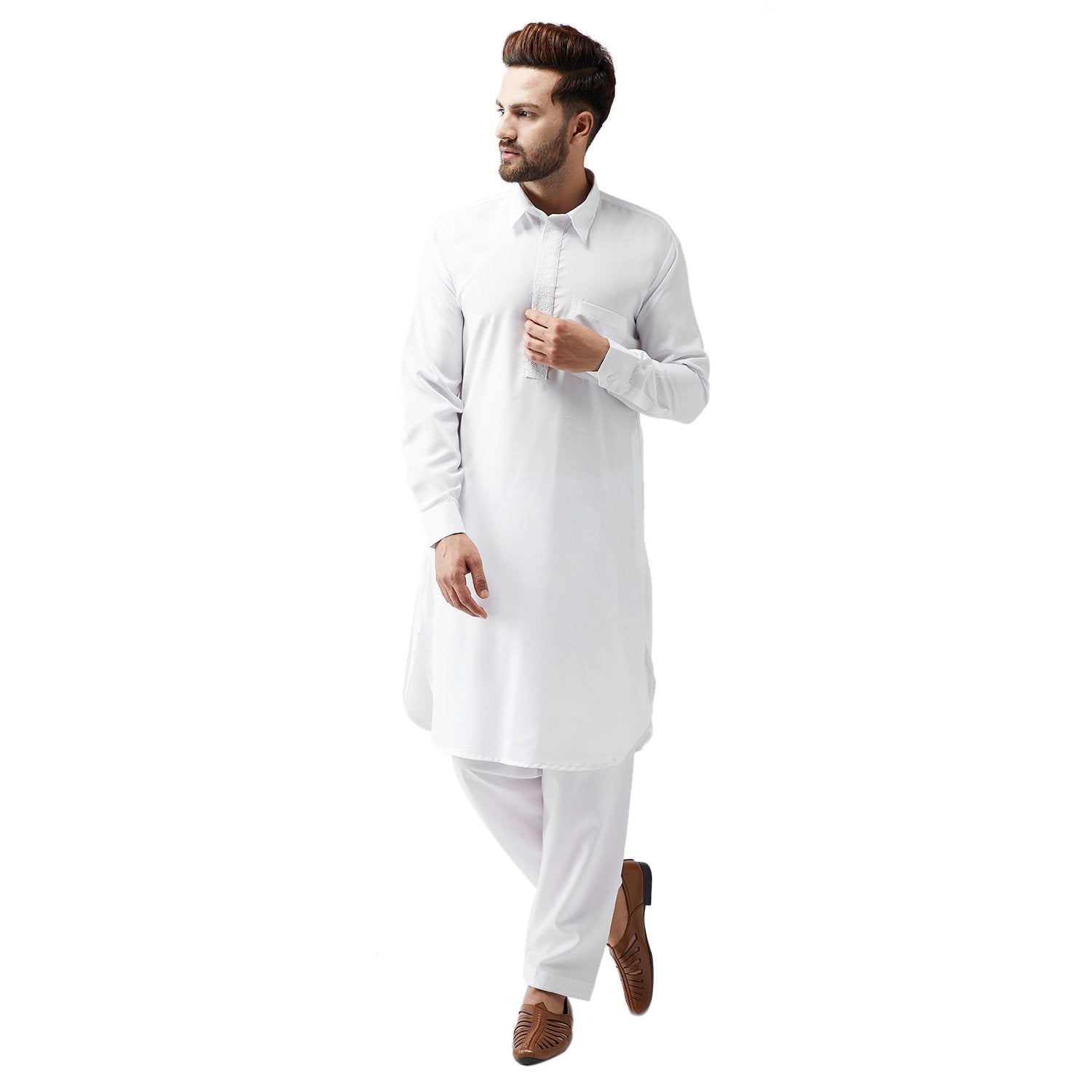 Sojanya (Since 1958 Men'S White Cotton Kurta Pathani Set Size L White L