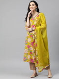 Anni Designer Women'S Rayon Blend Printed Straight Kurta With Pant & Dupatta (Ganita Mustrad-Vks04_M_Mustard_Medium),Mustard,M,,,