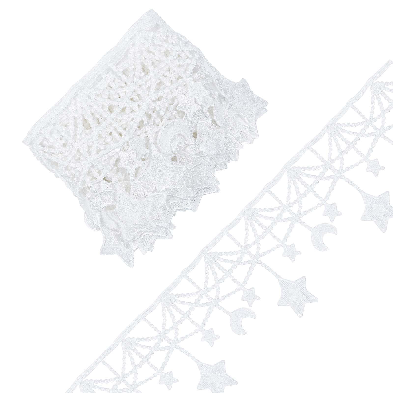 GORGECRAFT 3 Yards White MoonStar Venice Floral Lace Sewing Embroidered Lace Trim Ribbon Crochet Fabric Embroidery Wedding Appli