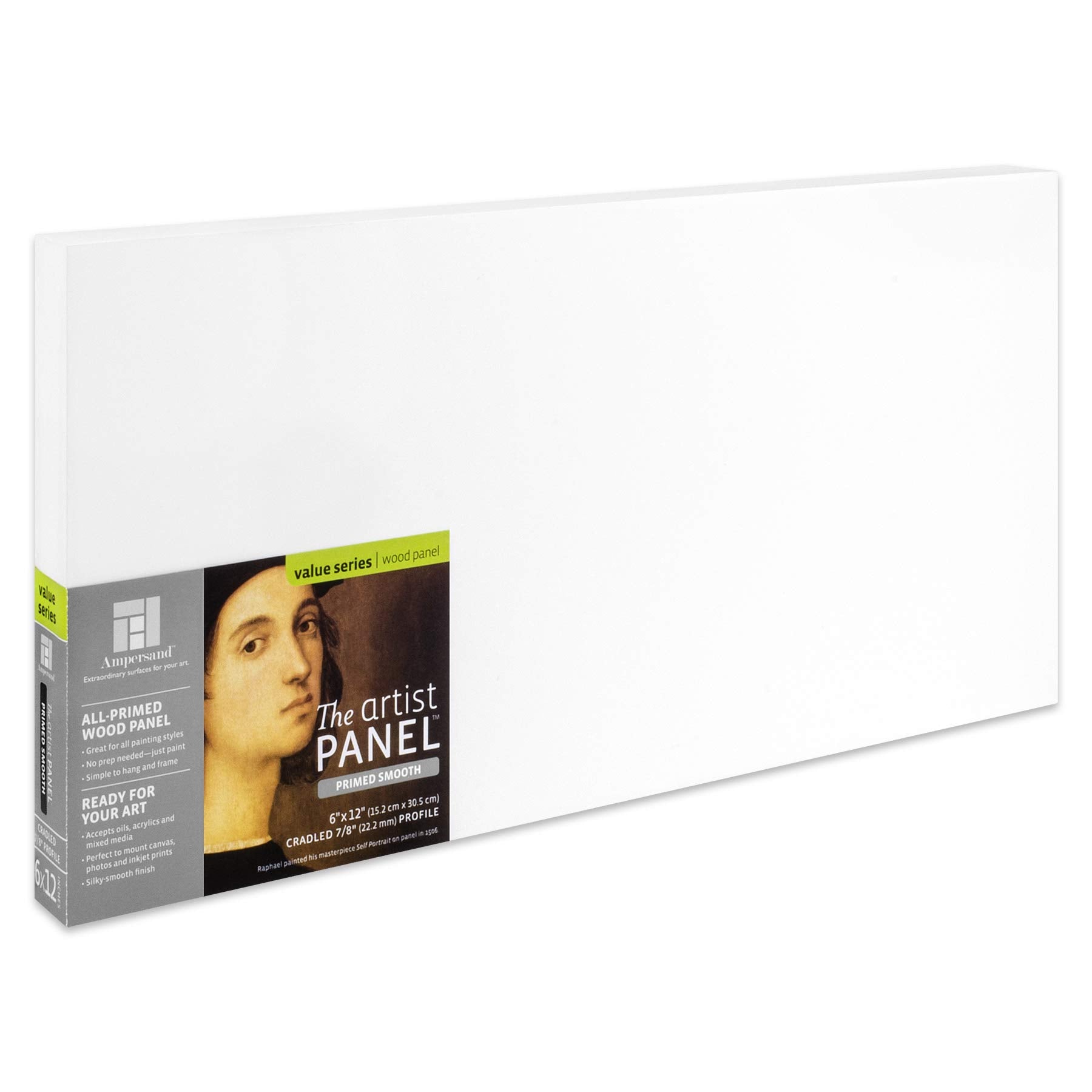 Ampersand Art Supply Wood Gesso Artist Painting Panel: Primed Smooth, 6,, X 12,,, 7/8,, Cradled Profile
