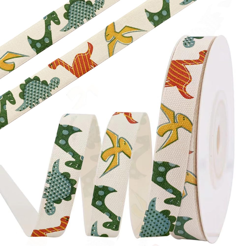 Dinosaur Cotton Ribbon, 5/8 x 10 Yards Colorful Animal Ribbons Soft Cute Dinosaur School Roll Fabric Ribbon for Home D cor Gift