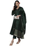 Anni Designer Women'S Cotton Silk Blend Solid Anarkali Kurta And Pant With Dupatta (Carrom Green_Xl_Green_X-Large),Green,XL