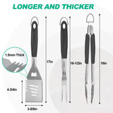HAUSHOF Large Grill Accessories Heavy Duty BBQ Set Gifts for Men/Women - Premium Stainless Steel Spatula, Fork & Tongs (16.5/16/