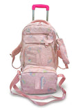 ONOTIC 3pc Set School Trolley Bag Backpack with Lunch Bag and Pencil Pouch for Girls, Detachable, Stylish Simple and Elegant Des