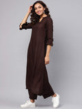 Idalia Maroon Rayon Solid Straight Kurta Set For Women 3/4 Sleeve, Round V Neck Designer Kurta With Pant Maroon Xs