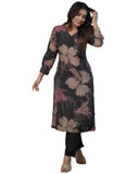 Anni Designer Women'S Rayon Viscose Straight Printed Kurta With Pant (Kitimat Black_L_Black_Large),Black,L