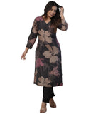 Gosriki Women'S Rayon Viscose Straight Printed Kurta With Pant (Kitimat Black-Gs_S_Black_Small),Black,,B0DVPNTYRM