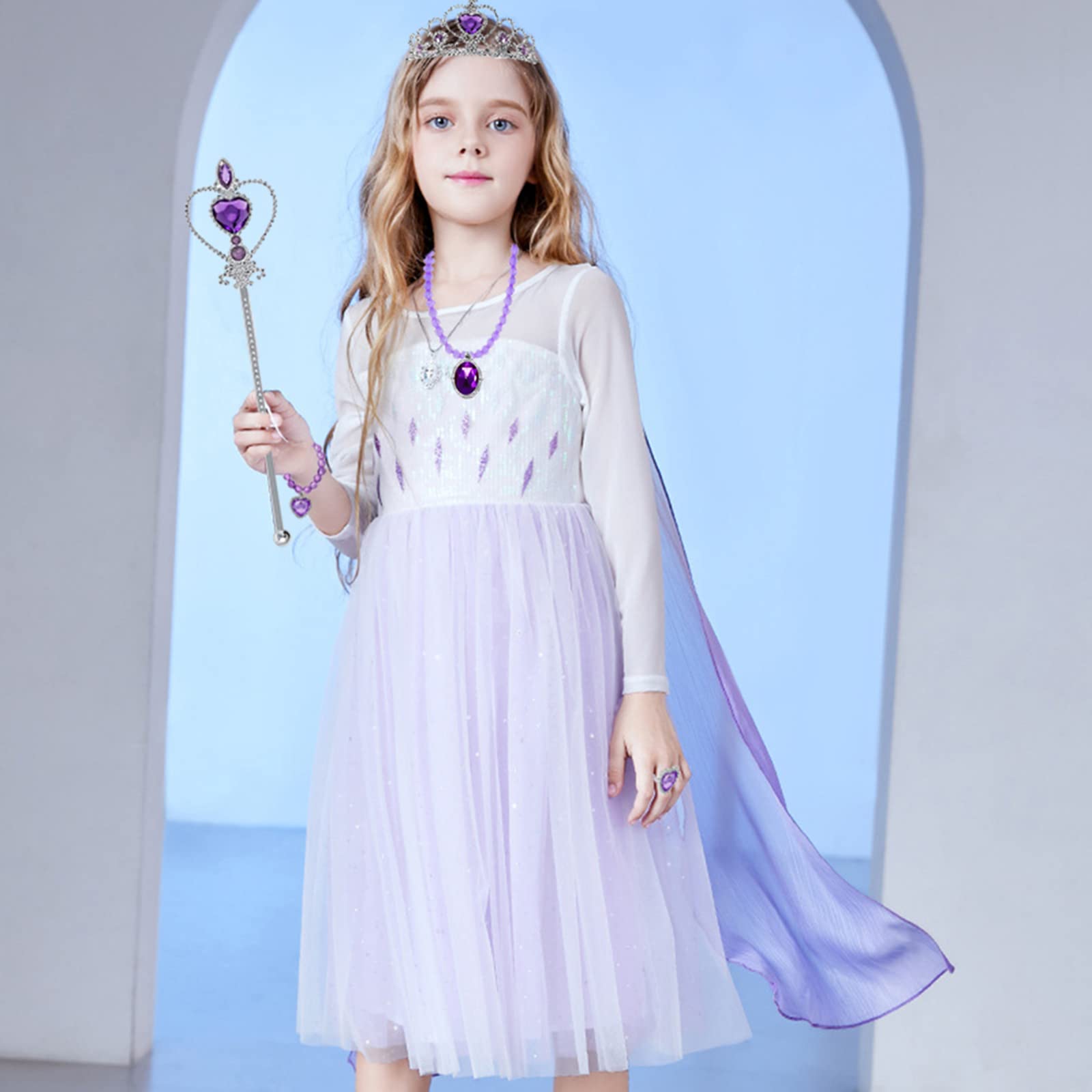 Princess Rapunzel Wig Rapunzel Braid Cosplay Long Hair Wig with Braid Gloves Necklace Dress up Accessories for Girls (purple1)
