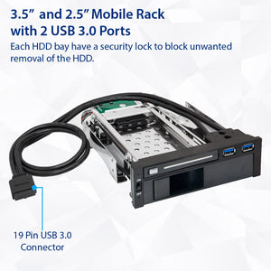 Syba Sy-Mra55006 5.25'' Bay Tray Less Mobile Rack For 3.5'' And 2.5'' Sata Iii Hdd With Extra 2 Port Usb 3.0, Black/White