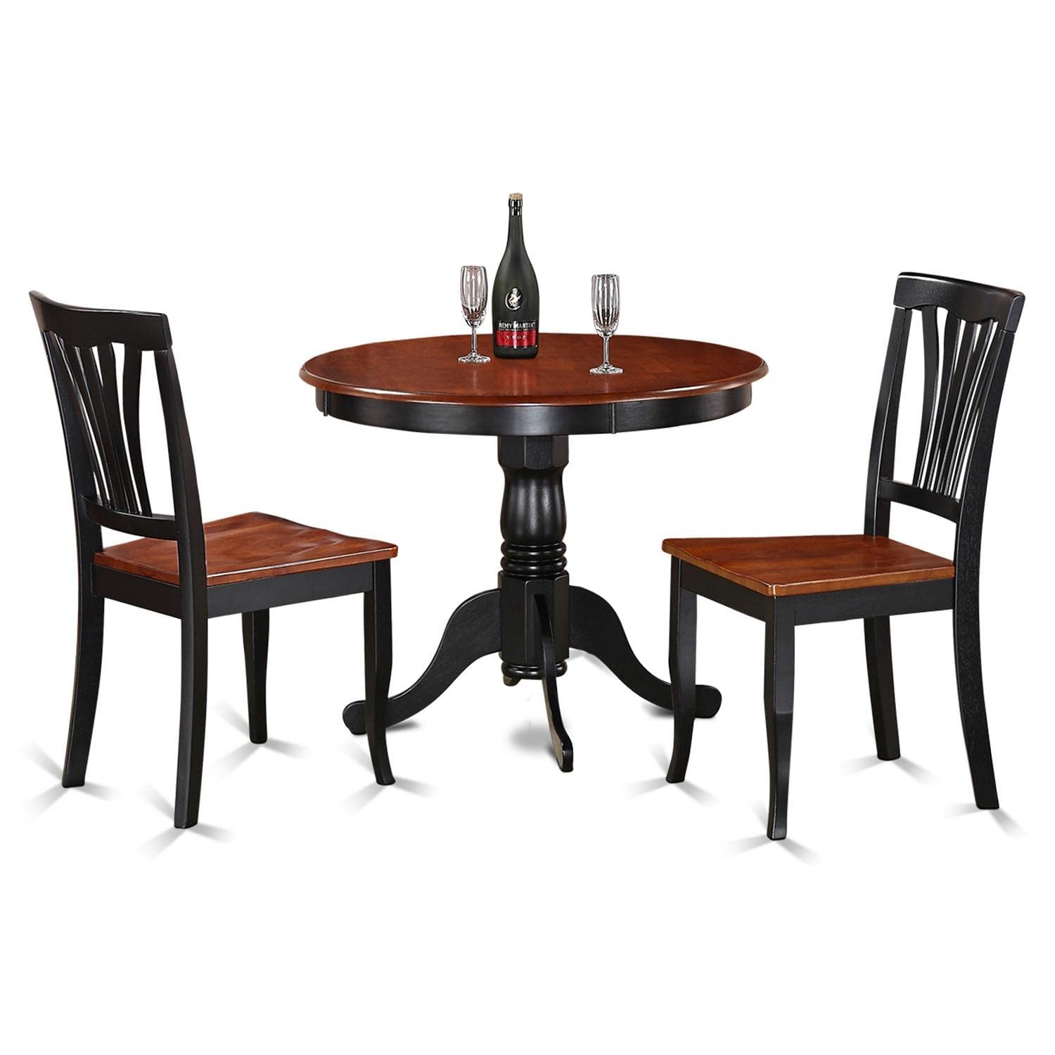 East West Furniture Anav3-Blk-W 3 Piece Kitchen Set For Small Spaces Contains A Round Table With Pedestal And 2 Dining Room Chai