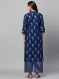 Gosriki Women'S Pure Cotton Flower Print Kurta Plazzo Set (Blue Xl),Blue,,B08W2P8BYS