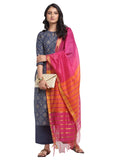 Gosriki Women'S Rayon Cotton Foil Printed Straight Kurta With Palazzo & Dupatta (Kshi Blue_S_Blue_Small),Blue,,B0976Z8YV6
