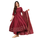 Anni Designer Women'S Maroon Color Rayon Kurta With Dupatta (Kumt-Dress-Maroon_Xl),Maroon,XL,Rayon,Anarkali,Dupatta