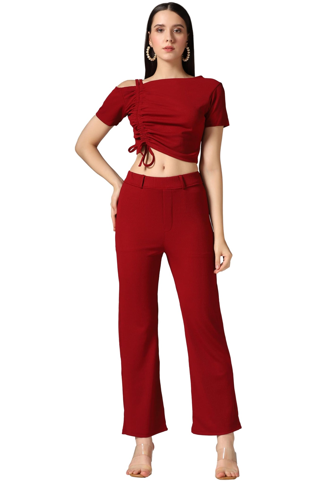 Toplot Co Ord Set For Women Solid Top And Bottom (Top-Pant-5138-Maroon-M),Maroon,,B0CGNQR8F9