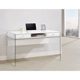 Benzara Contemporary Writing Desk with Glass Sides, White and Clear