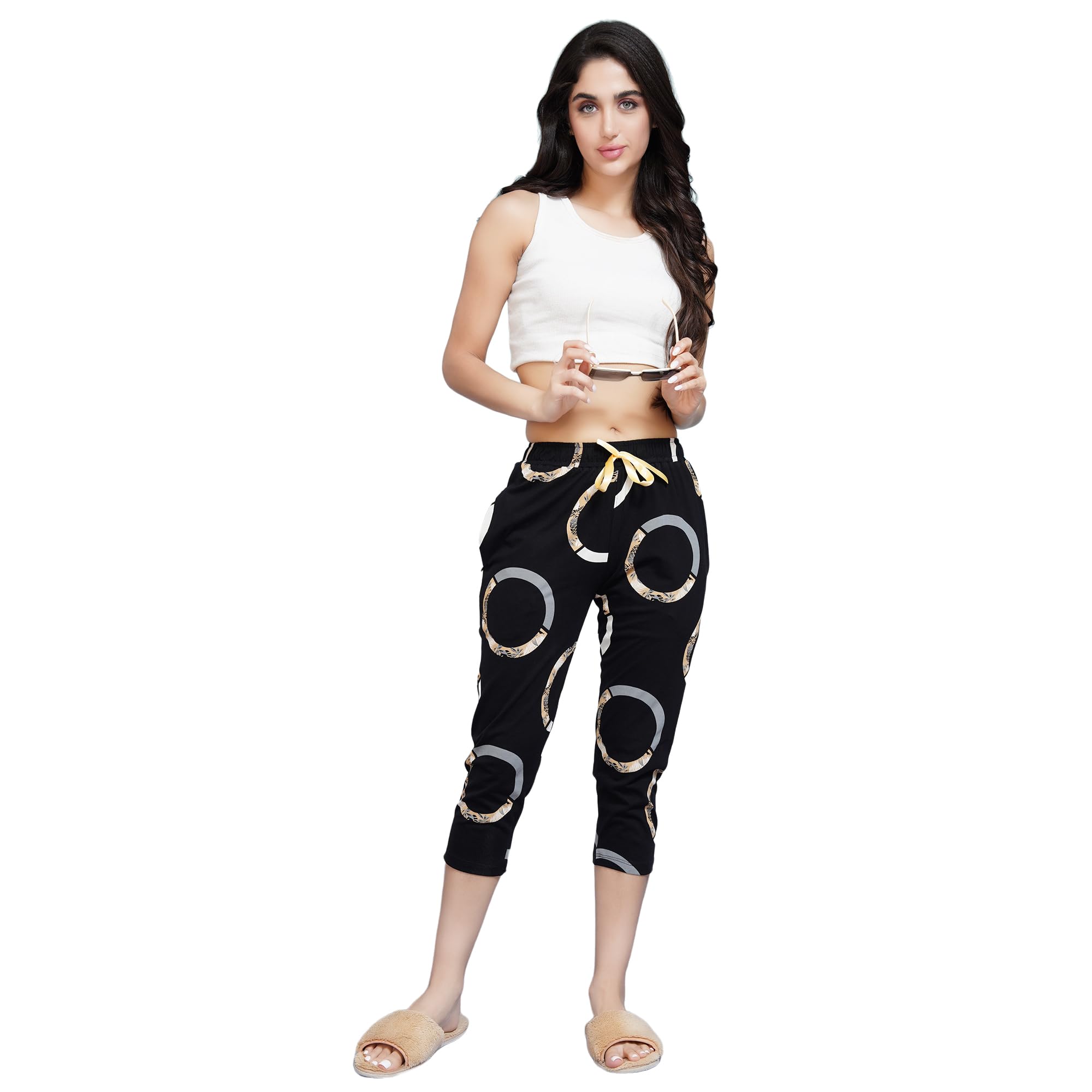Trylo Cotton Fabric Relaxed Fit Printed Capri-7062 - L,Printed,,B0D8GY2B1B
