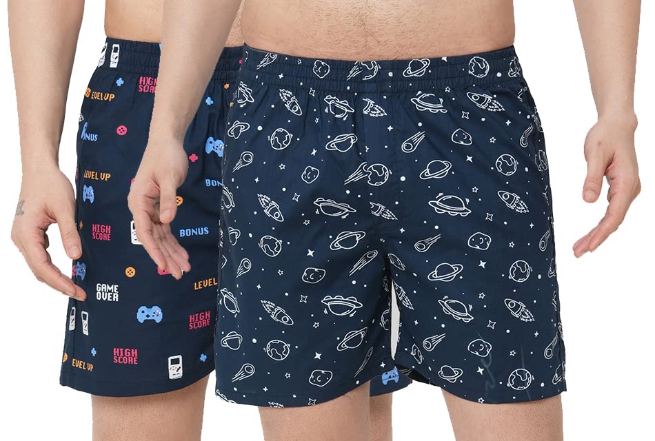 Anni Designer Men'S Cotton Blend Modern Relaxed Floral Boxer Shorts (Pack Of 2) (Anl-Bxr-Pack-2-An-023_Multicolor_M),Multicolour,M