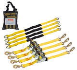 Mytee Products 4Pack 1''x12' Retractable Ratchet Straps Kit w/Snap Hook, Axle Straps w/Delta Ring, Protective Sleeve, Storage Ba