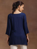 Libas Women'S Cotton Blend Solid A-Line Kurtis (29138_Blue Blue M