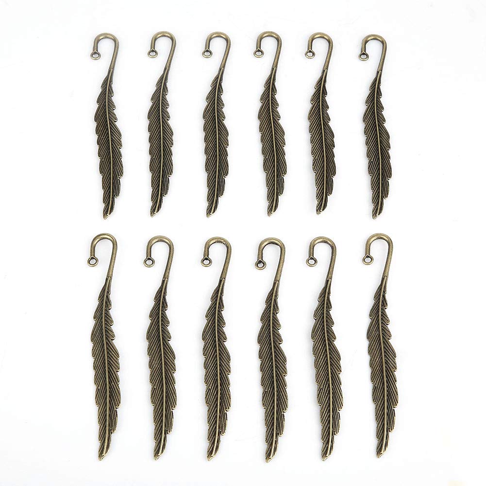 12pc Antique Tibetan Silver Carved Hook Bookmarks Handmade Office Stationery Gift