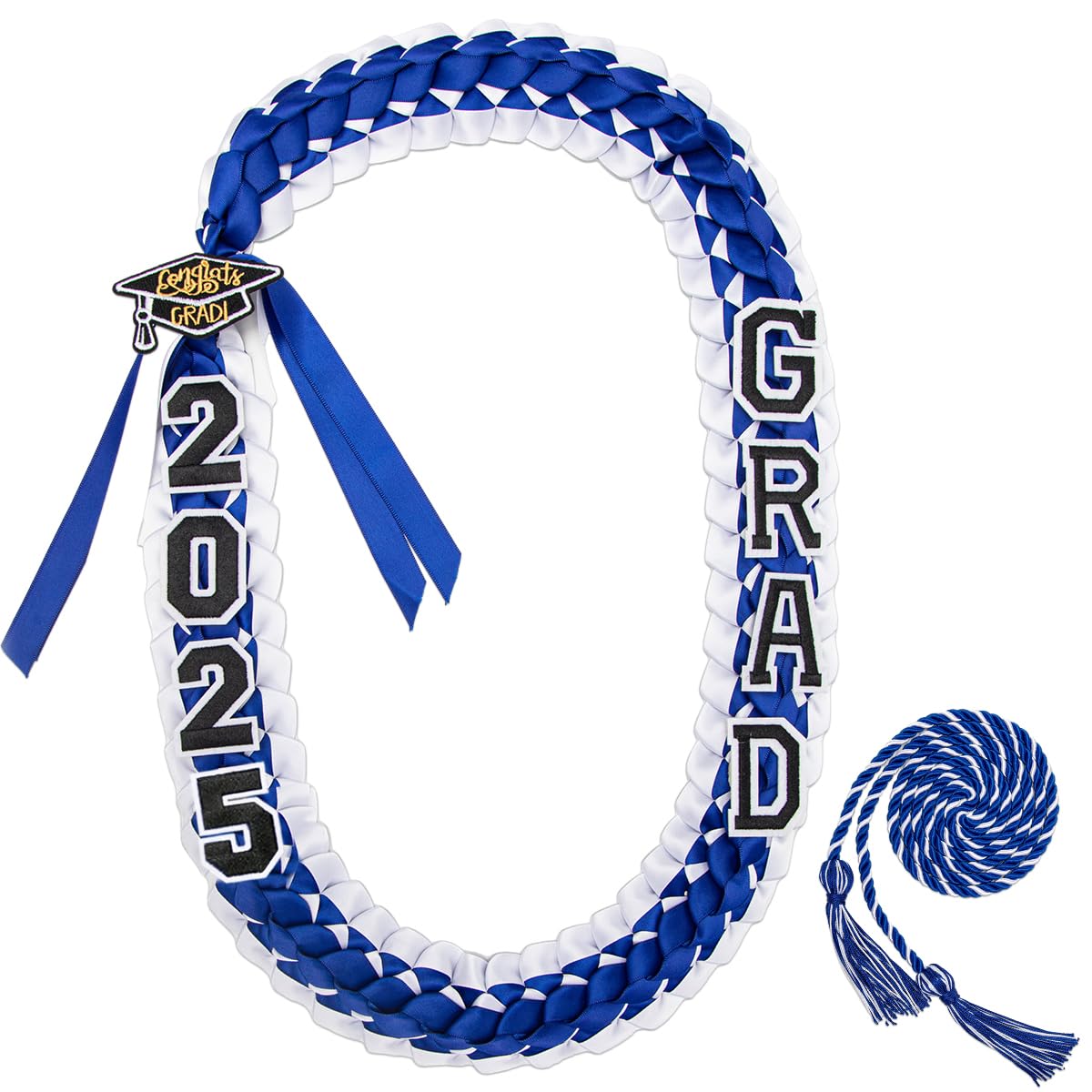 ALKB 11 Pcs Graduation Leis, Grad Decor with Honor Cord Class of 2025 Gifts for Women/Man Blue + White