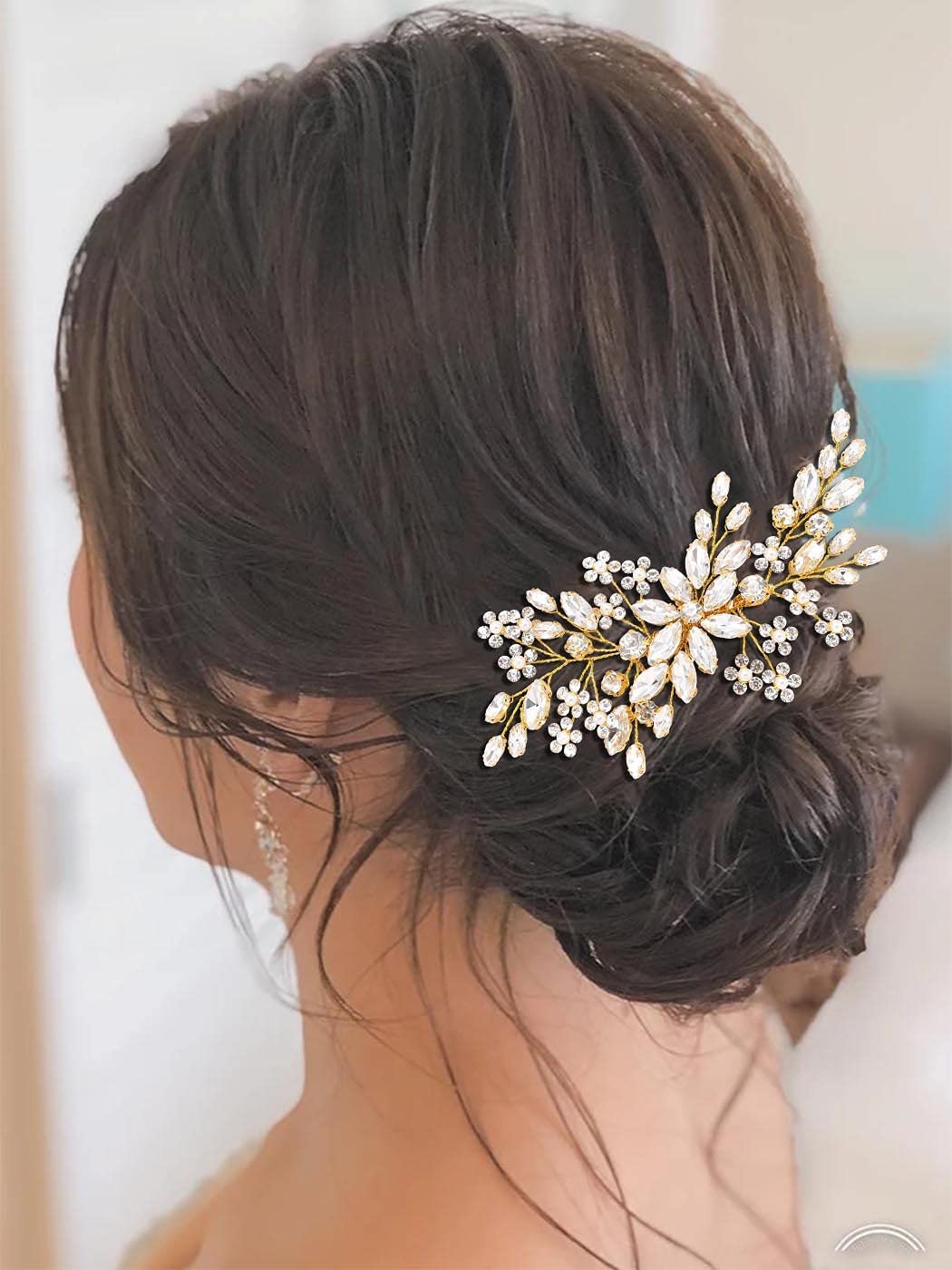 Unsutuo Crystal Bride Wedding Hair Comb Silver Rhinestone Flower Bridal Hair Pieces Pearl Wedding Hair Accessories for Women and