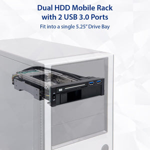 Syba Sy-Mra55006 5.25'' Bay Tray Less Mobile Rack For 3.5'' And 2.5'' Sata Iii Hdd With Extra 2 Port Usb 3.0, Black/White