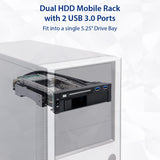 Syba Sy-Mra55006 5.25'' Bay Tray Less Mobile Rack For 3.5'' And 2.5'' Sata Iii Hdd With Extra 2 Port Usb 3.0, Black/White
