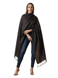 Muffly Women Solid SelfTextured Woven Viscose Stole With Tasselled Border