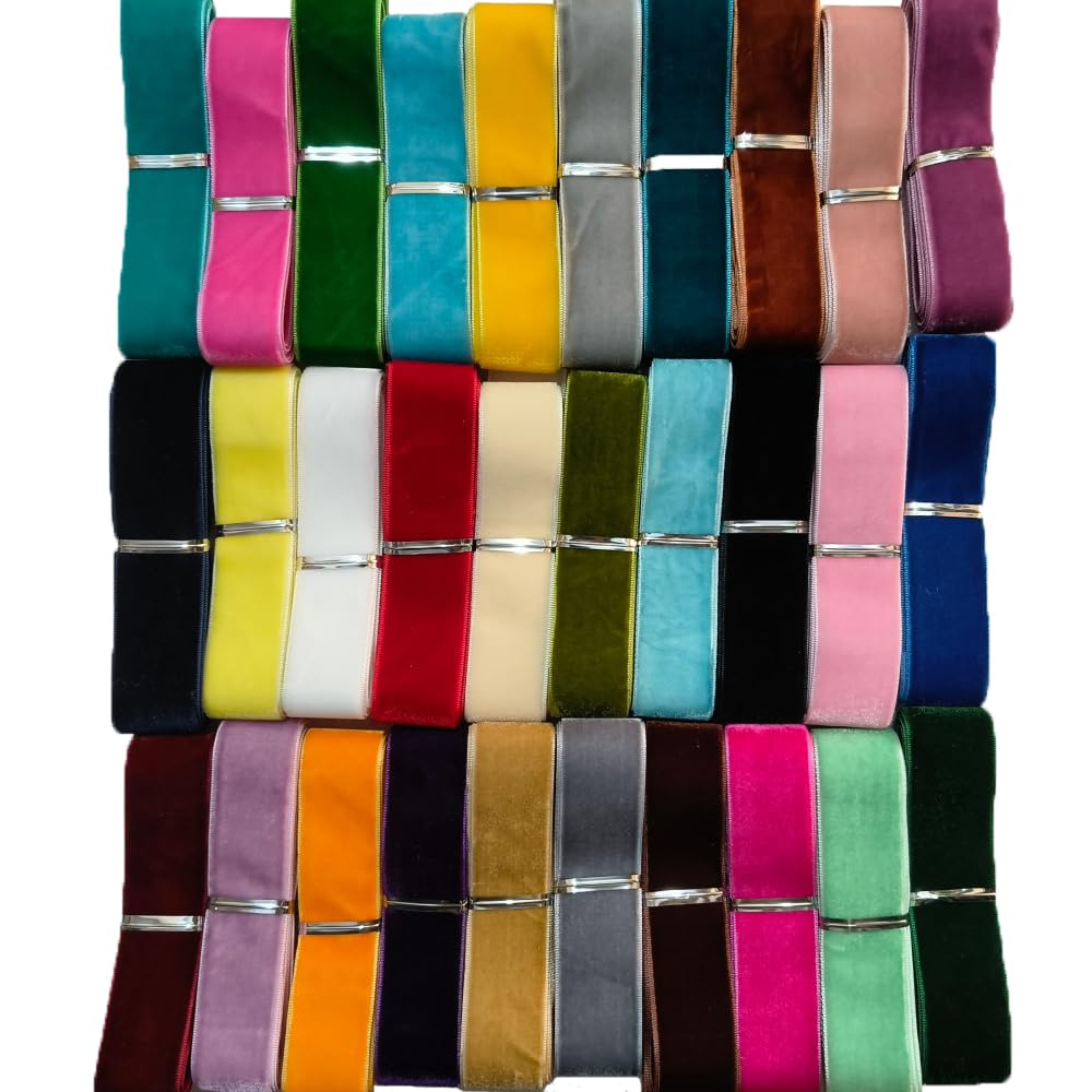 30 Yards 1(25mm) Velvet Ribbon for Wedding Christmas Gift Box Wrapping Bow Making Bouquet Wrap DIY Craft Decor (Multi-Color, 1