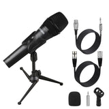 LyricLoom Professional XLR Microphone Wired with Stand, Metal Vocal Dynamic Microphone with Two Cable(16.4 XLR Male to Female & 