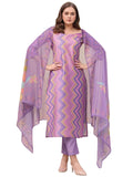 Gosriki Women'S Rayon Viscose Straight Printed Kurta With Pant & Dupatta (Zaggu Purple-Vks02-Gs_L_Purple_Large),Purple,,B0F54D3RS8