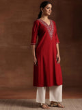Libas Women'S Viscose Rayon Yoke Design A-Line Kurta (29191Or Maroon Maroon Xl