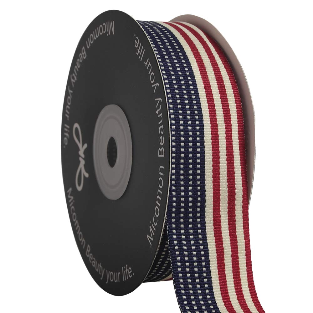 Micomon American Flag Stripes Printed Polyester Grosgrain Ribbons 1 15-Yards Per Spool DIY Clothing Accessories Wedding Gift wra
