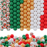 HHCFAST 150Pcs Mixed Color 15mm Silicone Beads for Keychain Making, Christmas Green Red Print Silicone Beads for Pens and Bracel