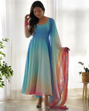 Gosriki Women'S Georgette Anarkali Solid Kurta With Pant & Dupatta (Sade Sky-Gs_M_Sky Blue_Medium),Sky Blue,,B0DZ2T779G