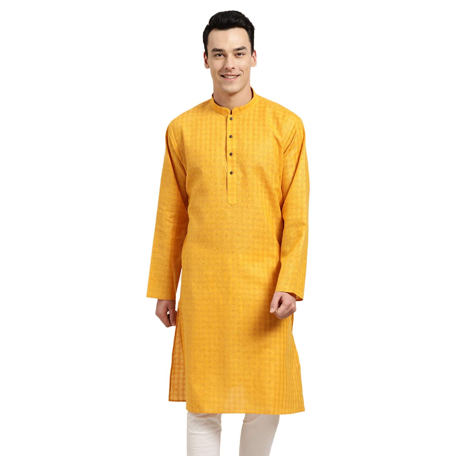 Sojanya (Since 1958 Men'S Cotton Blend Checkered Regular Kurta Set (D-Sjr-Lk-Dobychk-257-Mstrd-42_Mustard(D-Sjr-Lk-Dobychk-257-M