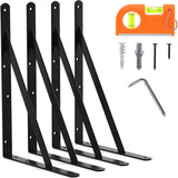 4-Pack 18 Inch Heavy Duty Shelf Brackets, Large Floating Wall Bracket for Garage Storage Shelves, Black Powder-Coated Finish, Lo