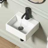 Wall Hung Bathroom Vessel Sink, QISHKA 13 X 11.5 Rectangular Floating Ceramic Wash Hand Basin White Wall Mount Vanity Sink for S