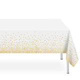 LIKAJON 6 Pack White and Gold Dot Tablecloth, White Plastic Table Cloths for Parties Disposable, 54x108in Waterproof Rectangular