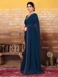 Satrani Womens Pure Georgette Saree (3321S161N_Teal Blue)