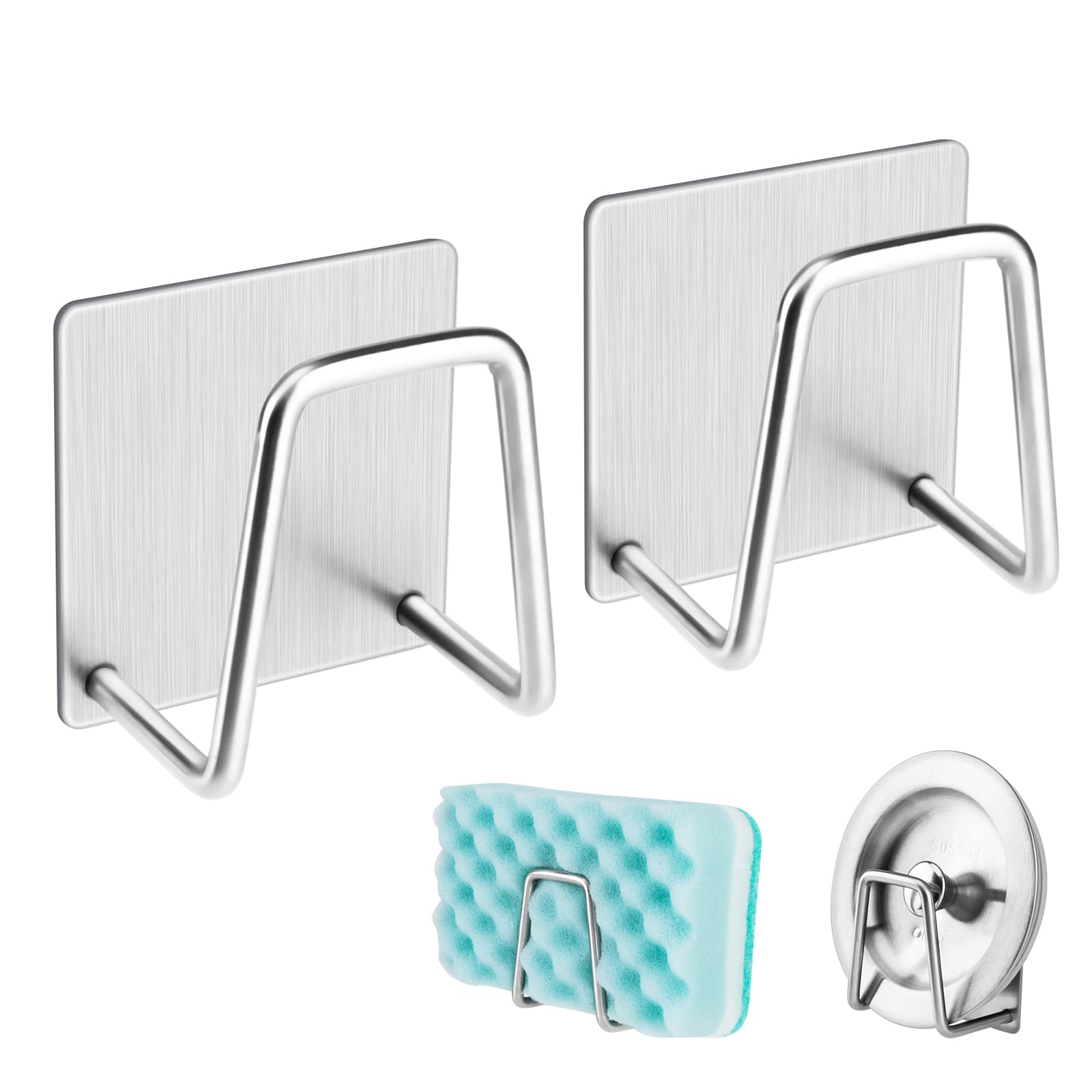NEXCURIO Adhesive Sponge Holder Sink Caddy for Kitchen Accessories - SUS304 Stainless Steel Rust Proof Waterproof, Quick Drying 