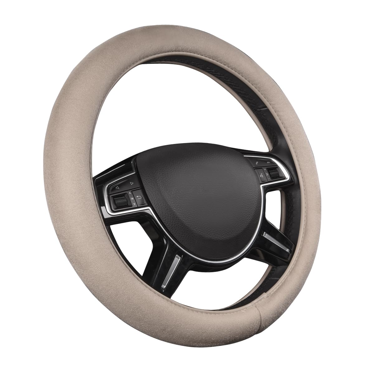Car Pass Car Steering Wheel Cover,14.5-15 Inch Beige Faux Suede Universal Memory Foam Auto Steering Wheel Covers Breathable Anti