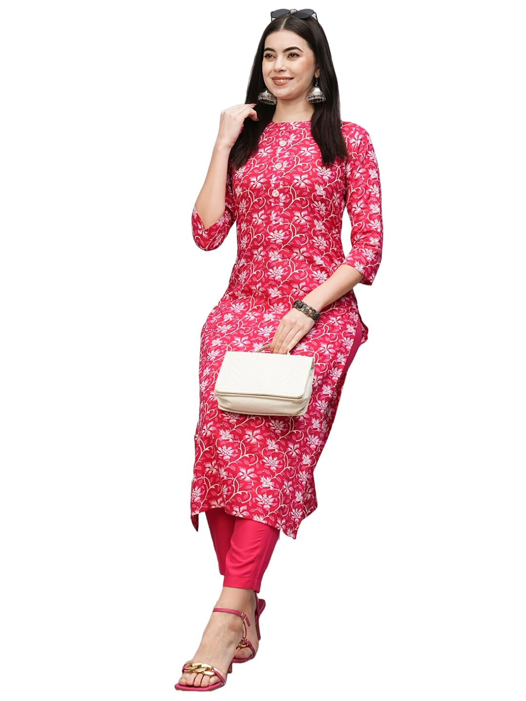 Anni Designer Women'S Cotton Blend Straight Printed Kurta With Pant (Vaagdevi Pink-Nw_S_Pink_Small),Pink,S,,,