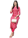 Anni Designer Women'S Cotton Blend Straight Printed Kurta With Pant (Vaagdevi Pink-Nw_Xl_Pink_X-Large),Pink,XL