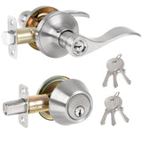 HOSOM Keyed Alike Front Door Lever Lockset with Single Cylinder Deadbolt, Entry Door Lock Set Exterior Door Knob with Lock and D