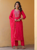 Anni Designer Women'S Rayon Blend Embroidered Straight Kurta With Pant & Dupatta (Kasturi Pink-Nw_Xl_Pink_X-Large),Pink,XL,,,
