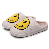 Kissxiaoya Smile Face Slippers Women/Men Retro Soft Plush Lightweight Smiley Face House Slippers Indoor Outdoor Cozy Trendy Slip-On Slipper (7.5-8.5 Women/7-8 Men White-Blue Smile) -Like New
