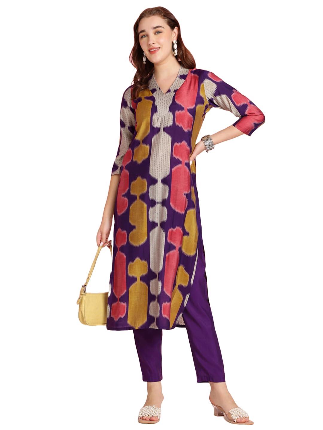 Gosriki Women'S Rayon Blend Straight Printed Kurta With Pant (Surdas Begani-Gs_L_Begani_Large),Begani,,B0DRNL5WGD