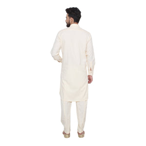 Sojanya (Since 1958 Men'S Fawn Cotton Blend Pathani Kurta & Salwar Set Size Xxl